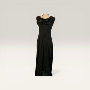 Vintage Black Evening Gown Made in USA Sequin Neckline Classic Formal Dress